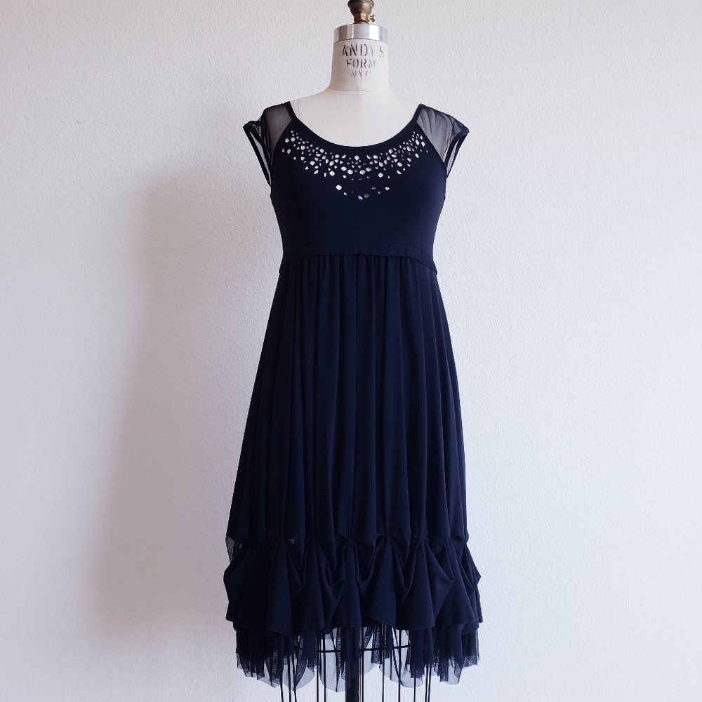 Vintage 00s Black Drape Hem Dress